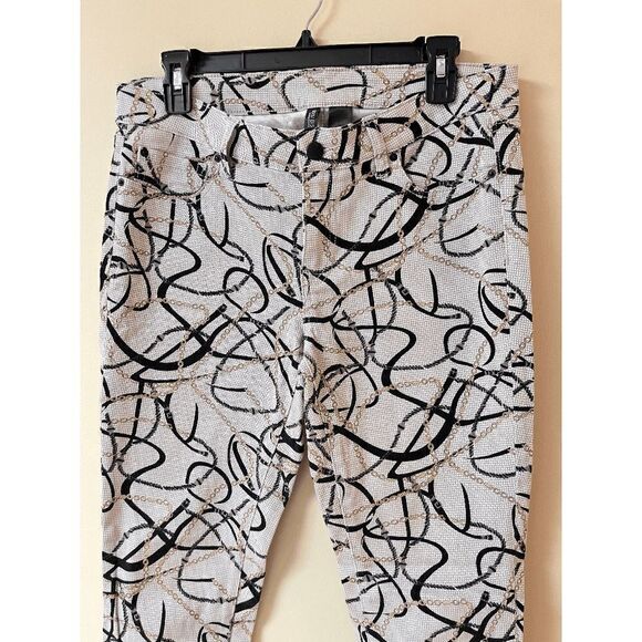 Bisou Bisou Womens Mid Rise Skinny Leg Jeans White Chain Print Sz 8 - Picture 4 of 9